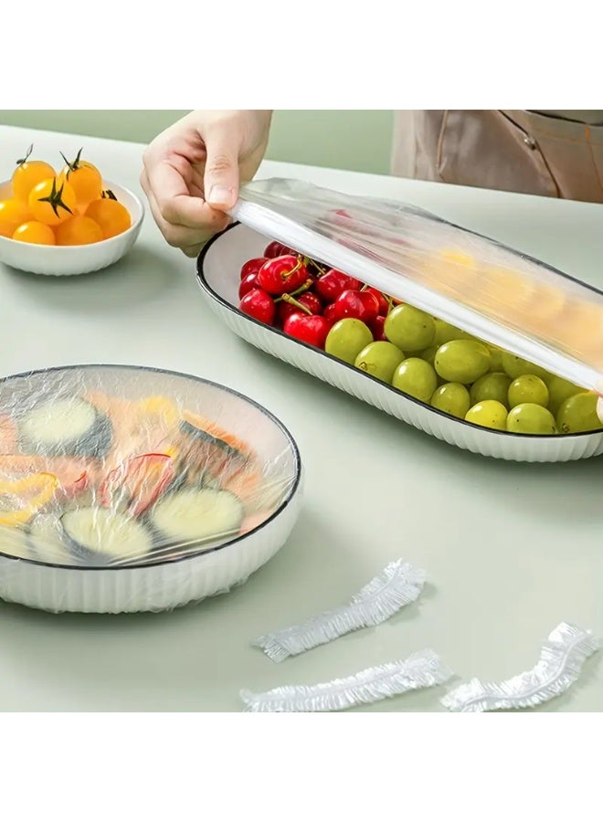 Set of 100 Disposable LARGE SIZE Plastic Covers Multipurpose Waterproof Elastic Opening Transparent Single Use Protection For Food Appliances Bowls Kitchen Storage Hygiene Safety Daily Household Use - Image 3